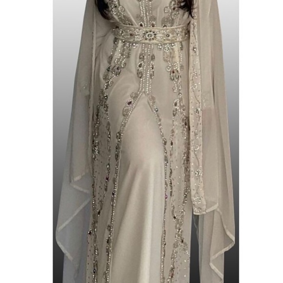Dubai Moroccan Kaftan Arabic Abaya Maxi Hand Beaded Caftan Farasha Floor Length - Picture 2 of 10